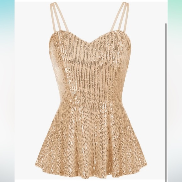 Grace Karin Shimmer Sequin Peplum Top Champagne - Picture 1 of 4